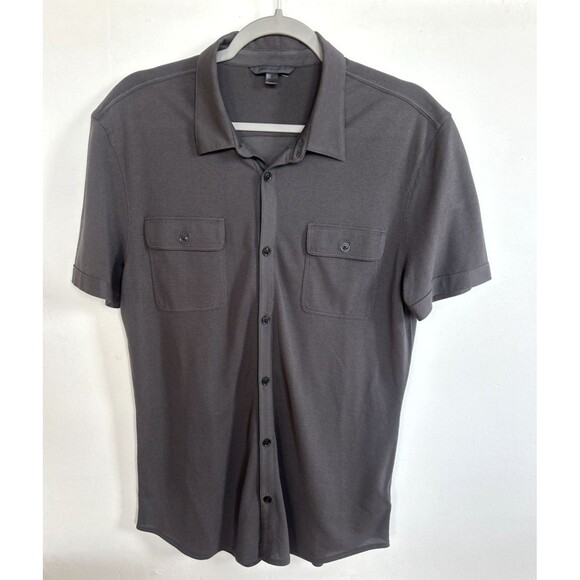 John Varvatos Silk Blend Button Shirt Mens Double Pockets Designer Gray Size M - Picture 1 of 4